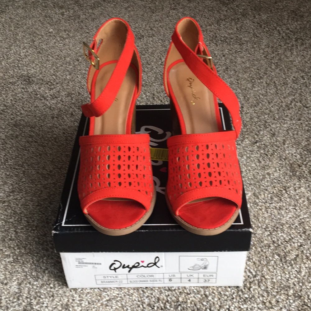 Qupid Red Peep Toe Heels